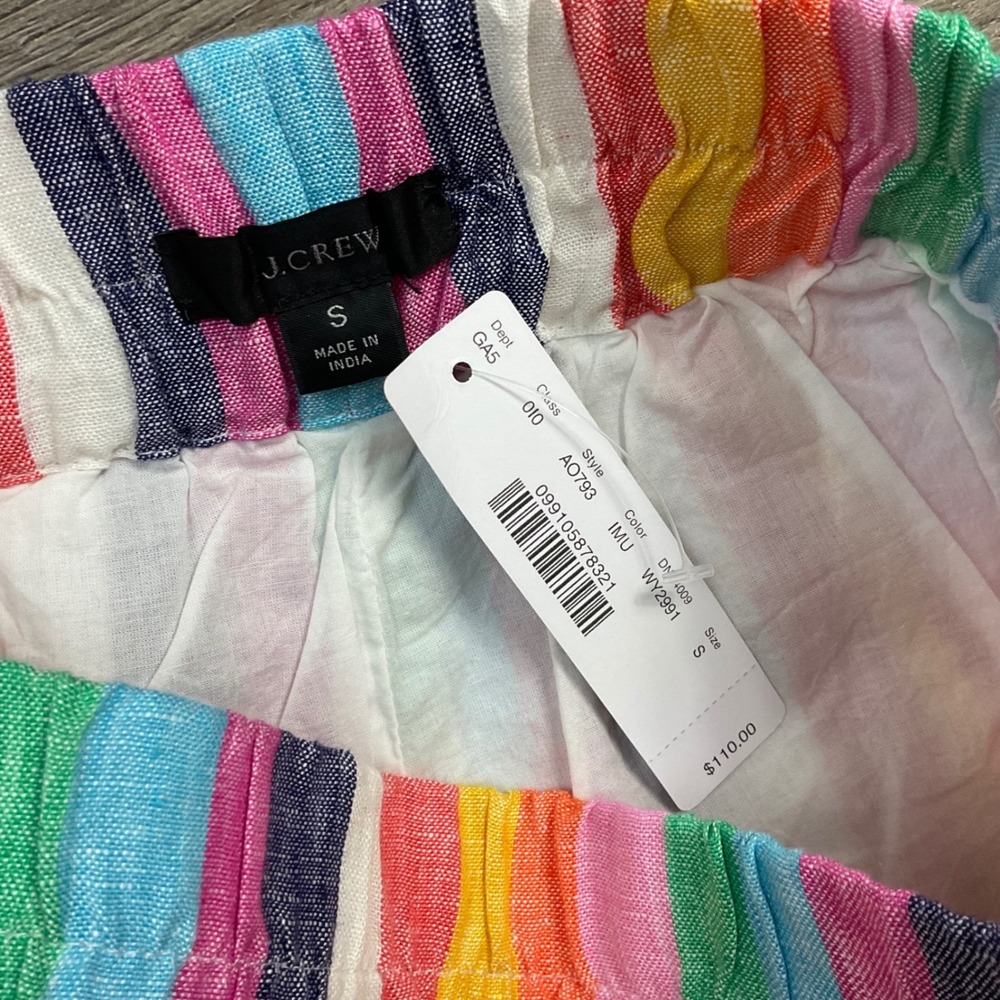 NWT J.Crew Linen Stripe Lined Pocket Skirt Small Multicolor Preppy Boho Classic - Picture 3 of 8